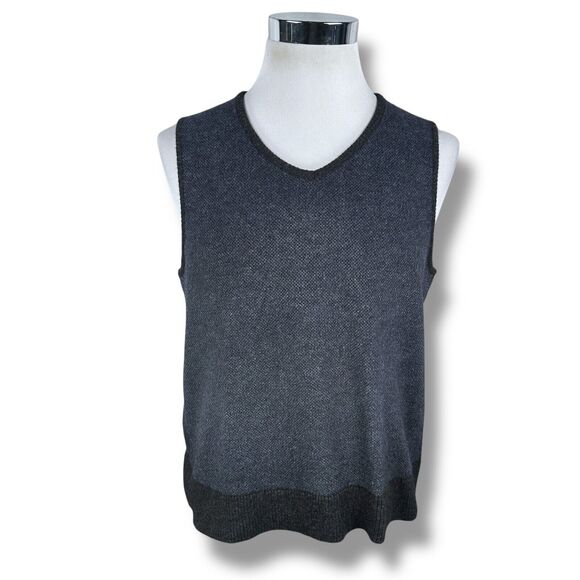 Untouched World Sweater Vest Mens XL Navy Blue Gray Merino Wool Blend V-Neck - Picture 1 of 9